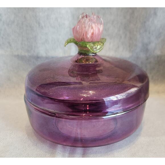 Amethyst Purple Glass Trinket/Storage Dish Featuring a Rose Handle - Picture 1 of 7